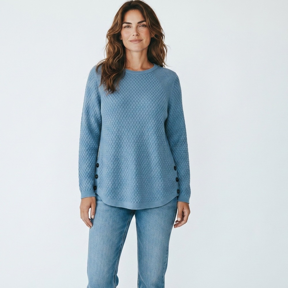 J. Jill Light Blue Honeycomb Knit Side Button Pullover Sweater XL New